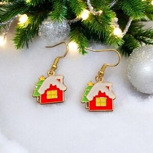 Holiday Festive House Dangle Earrings